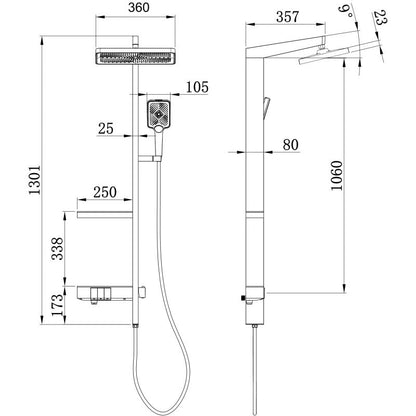 Overflademonteret brusesæt Mexen 1301 mm Roar mat‑sort 1 stk.