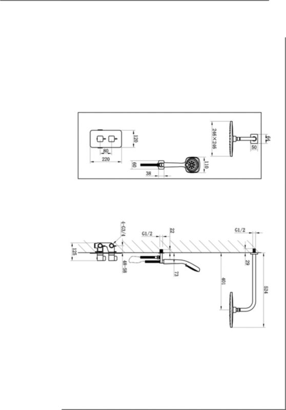 Indbygningsbruser Teesta Termostatisk Krom 220x125 mm