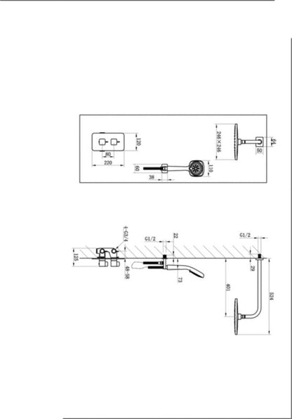 Indbygningsbruser Teesta Termostatisk Krom 220x125 mm