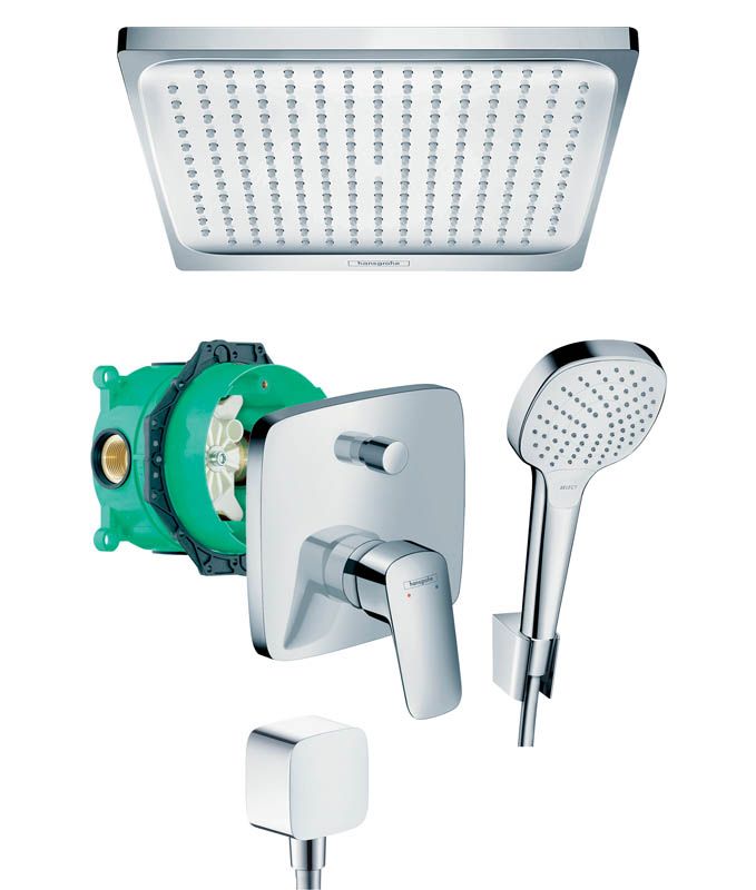 Indbygget Hansgrohe MyCube 2-funktions brusesæt med armatur, Ø 24 cm