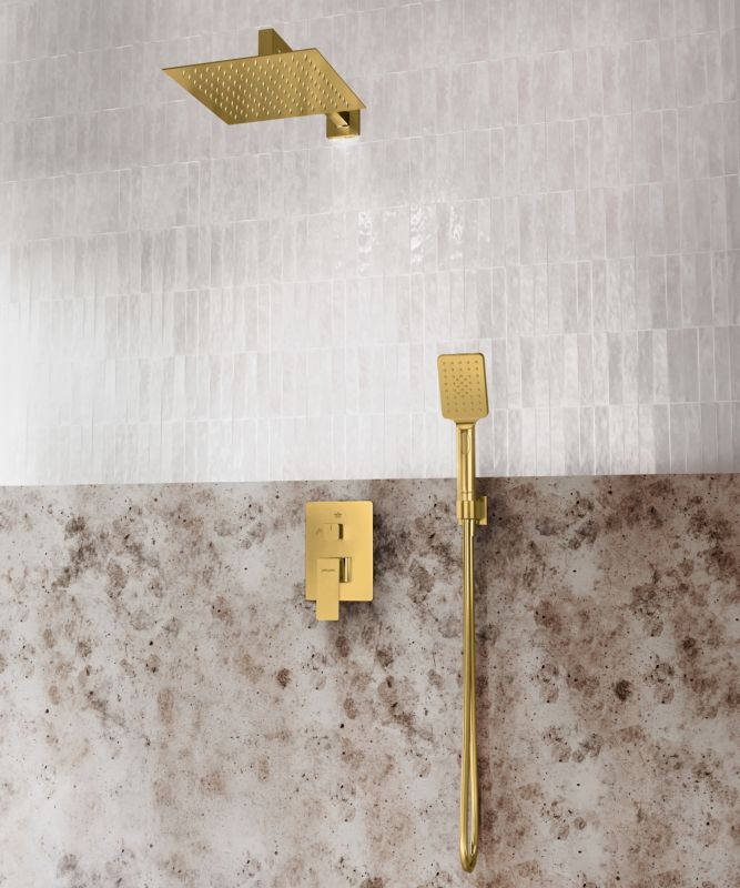 Indbygningsbrusesæt Børstet Guld 25x25 cm | 5902273572770