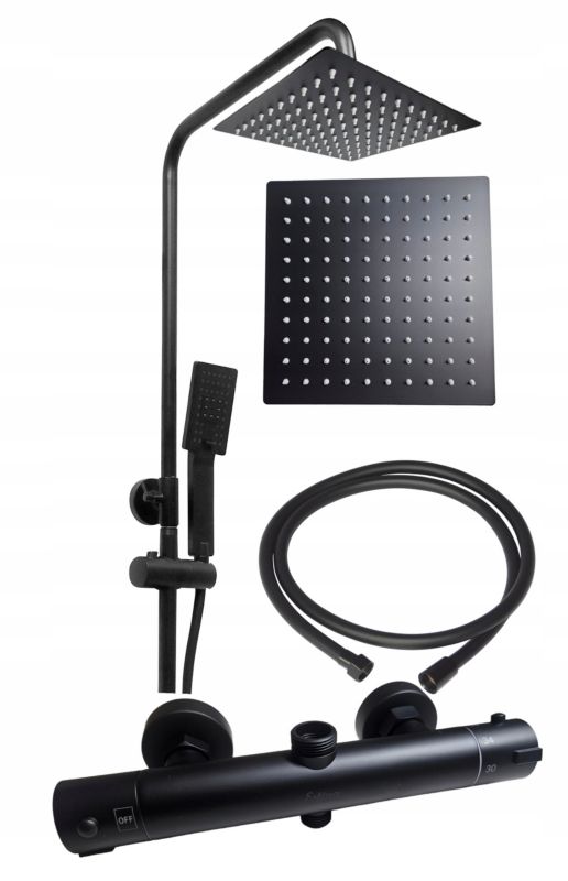 Brusesæt med Termostatarmatur ABO Black 114,5 cm Sort