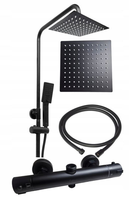 Brusesæt med Termostatarmatur ABO Black 114,5 cm Sort