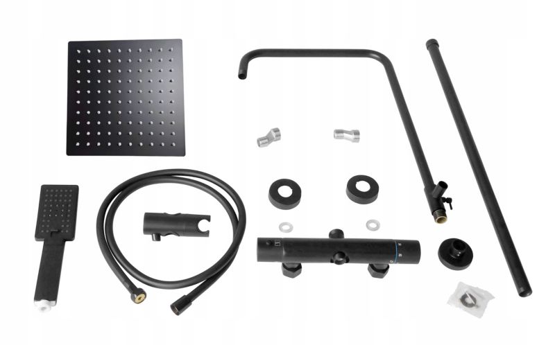 Brusesæt med Termostatarmatur ABO Black 114,5 cm Sort