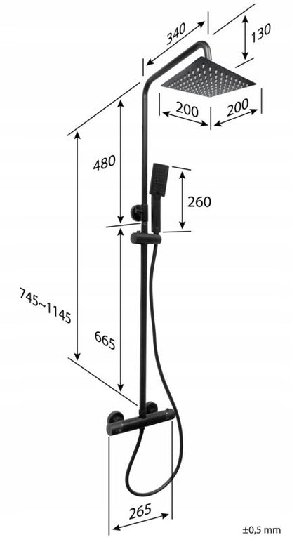 Brusesæt med Termostatarmatur ABO Black 114,5 cm Sort