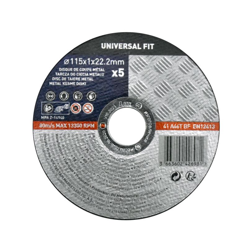Universal fit sæt med skæreskiver til metal 115 x 1 mm, 5 stk.