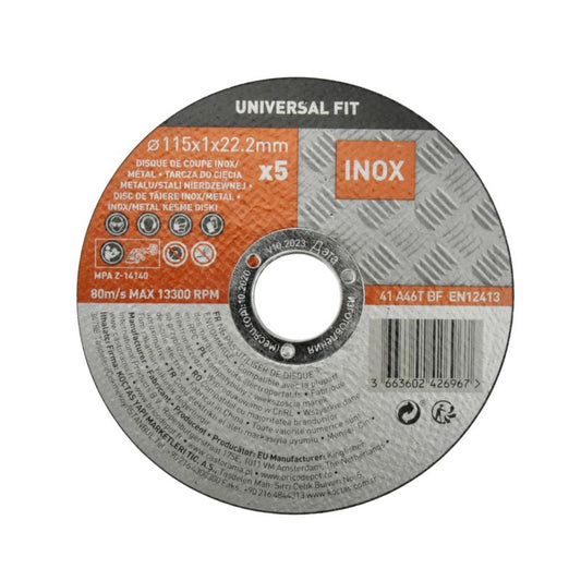 Sæt med inox-skiver Universal fit 115 x 1 mm 5 stk.
