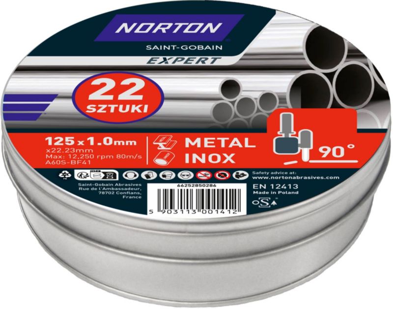 Norton skivesæt 125 x 1,0 x 22,23 mm til stål/rostfrit stål, 22 stk.