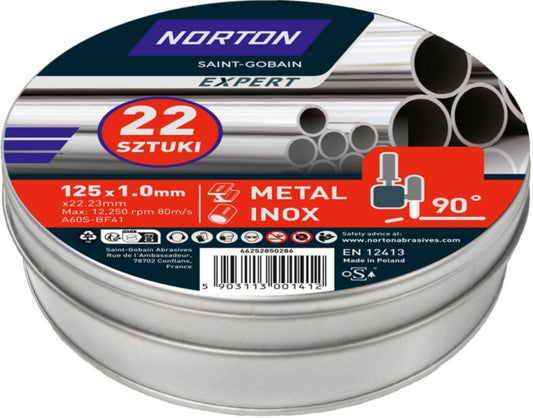 Norton skivesæt 125 x 1,0 x 22,23 mm til stål/rostfrit stål, 22 stk.