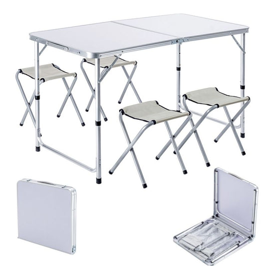 KADAX Turistisk Sæt Sammenklappeligt Bord 120 cm + 4 Stole 5-i-1 Camping Grill