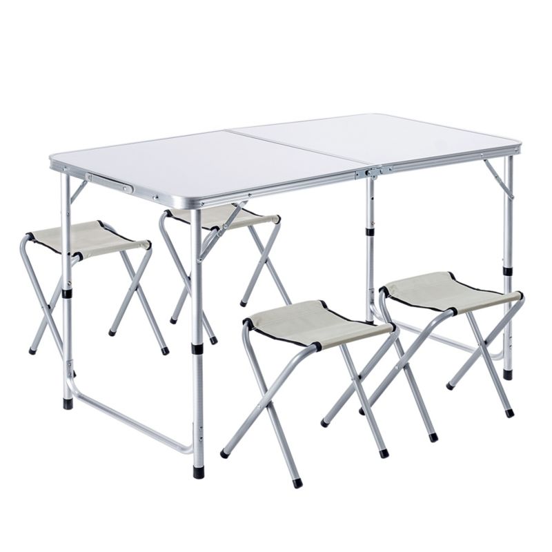 KADAX Turistisk Sæt Sammenklappeligt Bord 120 cm + 4 Stole 5-i-1 Camping Grill