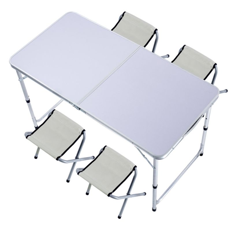 KADAX Turistisk Sæt Sammenklappeligt Bord 120 cm + 4 Stole 5-i-1 Camping Grill