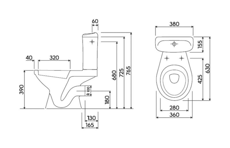 Kompakt Toilet Sæt Hvid 36x32x39 cm Vandret Afløb Blødt Sæde