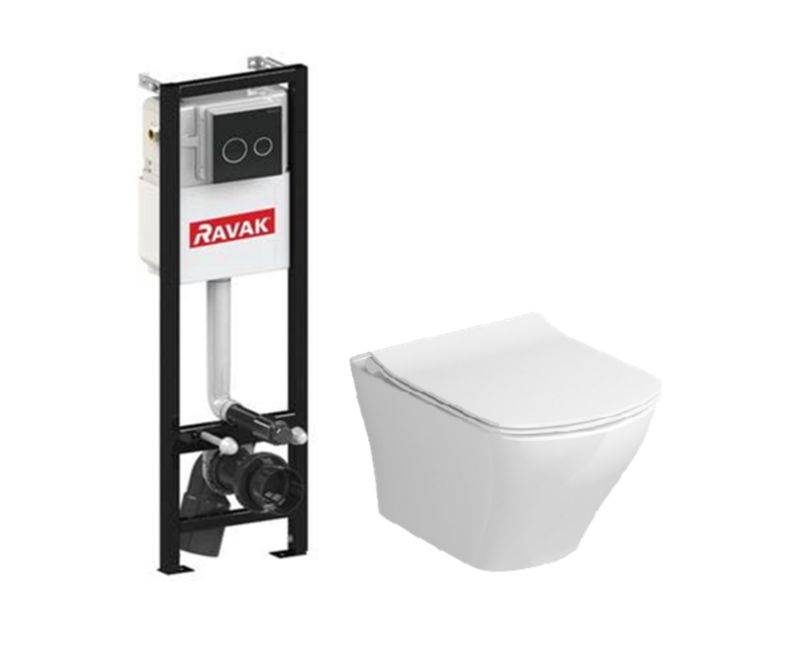 Væghængt Toiletsæt med Skjult Cisterne Slim Sort Betjeningspanel 370 x 515 x 330 mm