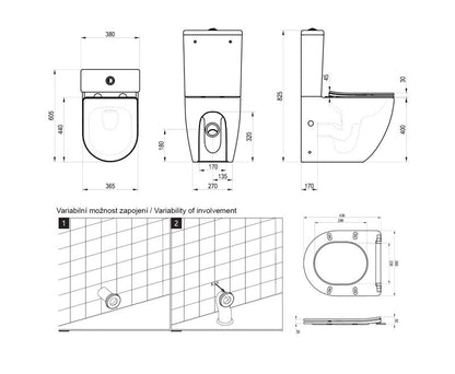 Fritstående Toilet Kompakt Keramik 38x60,5x82,5 cm Hvid RimOff SoftClose | 8592626079260