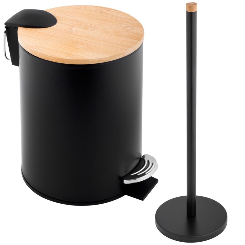 Badeværelsessæt med Toiletpapirholder og 3L Pedalspand Sort Mat