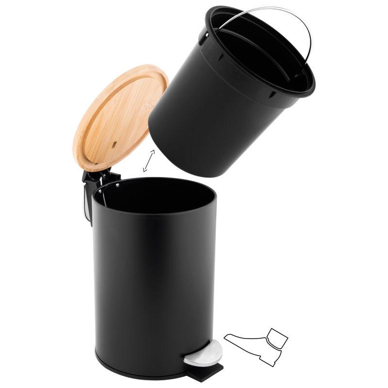 Badeværelsessæt med Toiletpapirholder og 3L Pedalspand Sort Mat