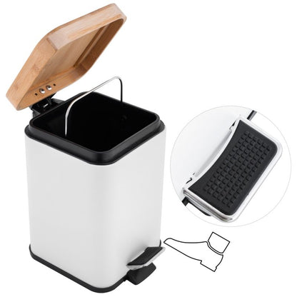 Badeværelsessæt med Pedalspand 3 L og Toiletbørsteholder Hvid/Bambus