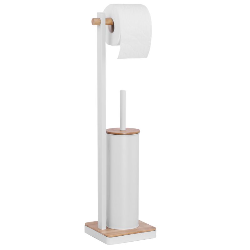 Badeværelsessæt med Pedalspand 3 L og Toiletbørsteholder Hvid/Bambus