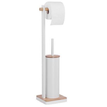 Badeværelsessæt med Pedalspand 3 L og Toiletbørsteholder Hvid/Bambus