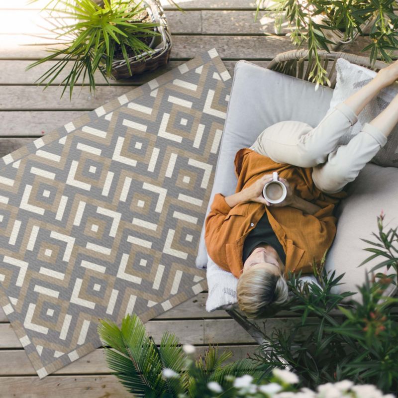 Udendørs Vinylgulvtæppe 140x210 cm Beige Geometrisk Mønster