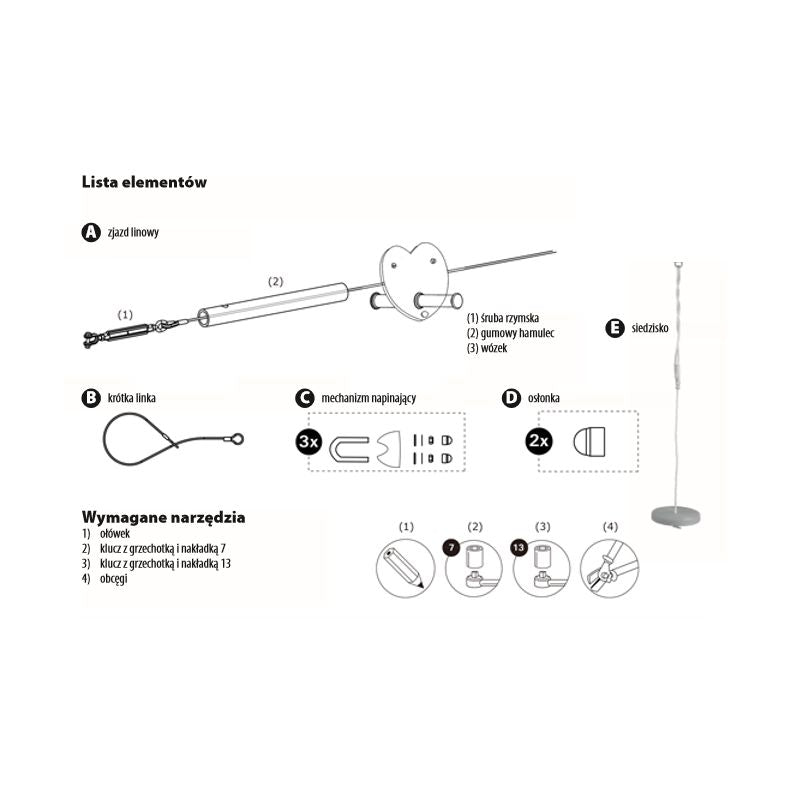 4iQ Group zipline 25 meter gul med sæde 1 stk.