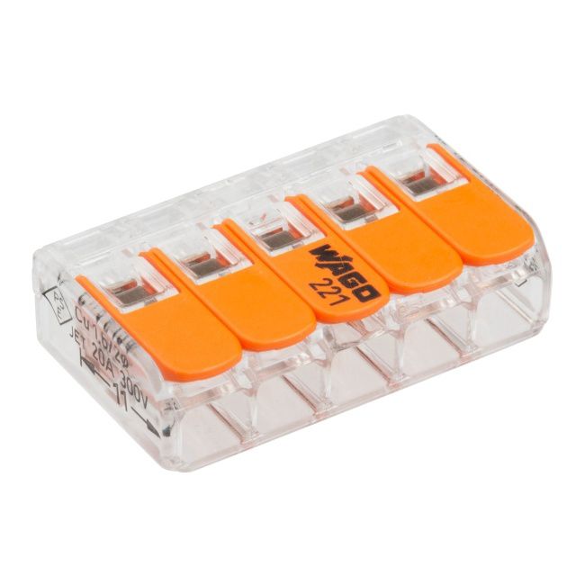 Wago 221 universal kabelsamler 5 x 0,2-4 mm, 25 stk.