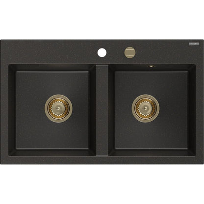 2-kammers granitvask Mexen 800x480 Hektor sort/guld