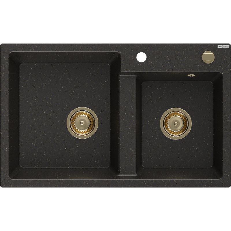 2-kammer granitvask Mexen 800x500 Tomas, sort/guld
