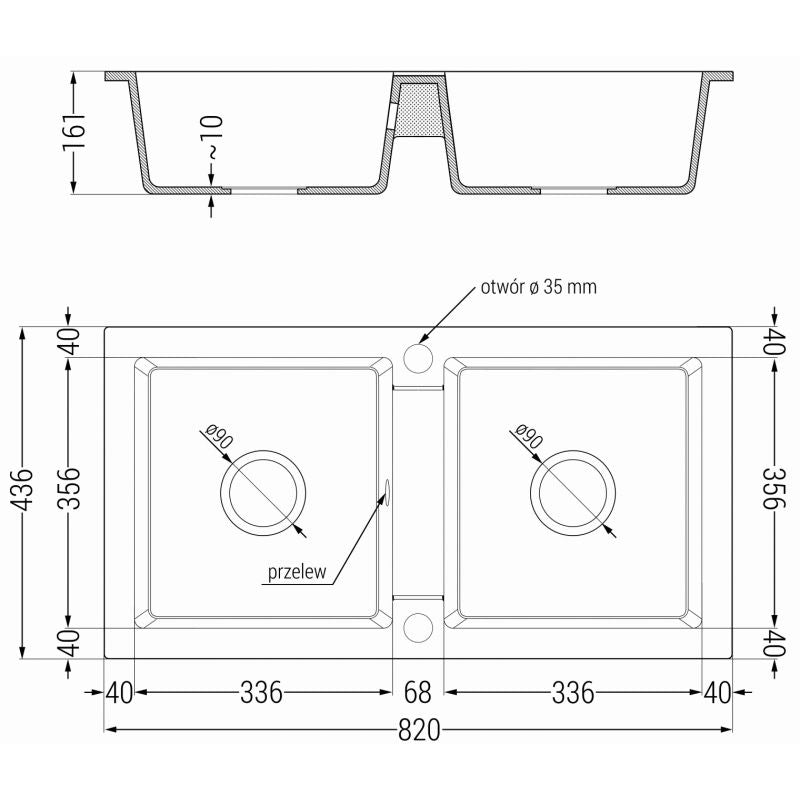 2-komfur granitsænke Mexen 820 mm Mario sort/sølv