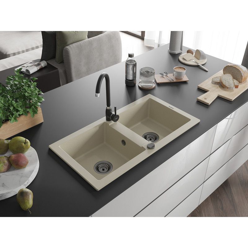 Mexen 2-kammers granitvask 820 x 436 Mario beige