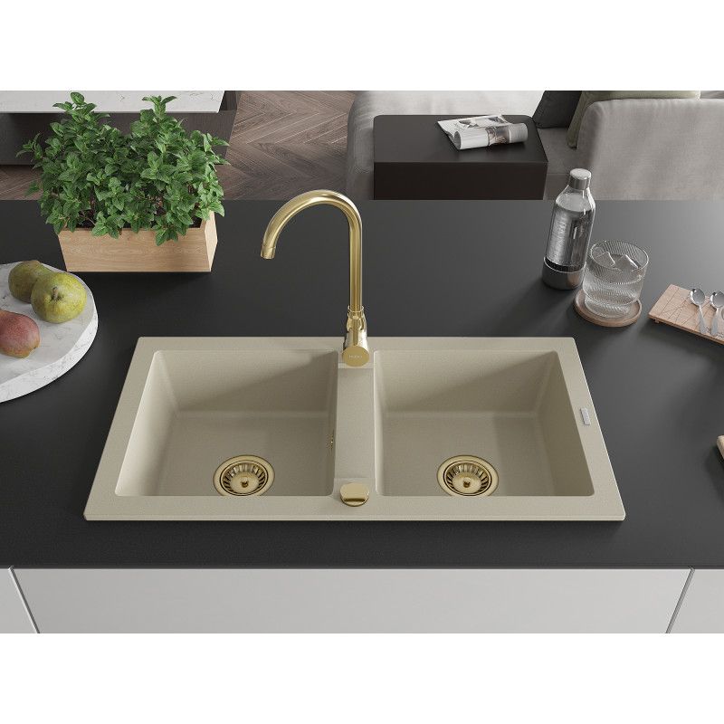 2-kammers granitvask Mexen 82x43, Mario, beige