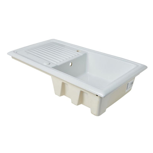 Cooke&Lewis Burbank keramisk vask med 1 kum og afløbsplade i hvid