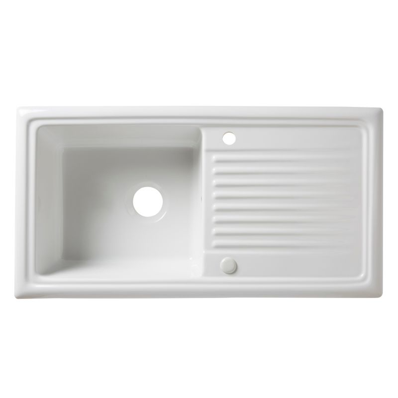 Cooke&Lewis Burbank keramisk vask med 1 kum og afløbsplade i hvid