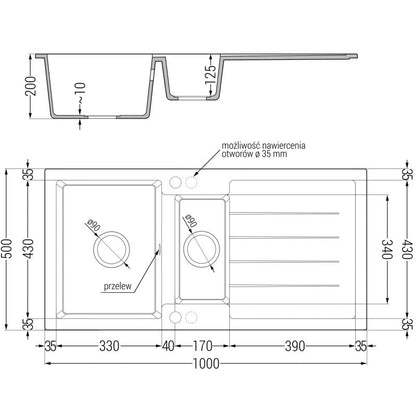 Mexen Andres granitsænke 1,5-kammer med afløbsplade og Telma køkkenarmatur i sort/sølv, 1 sæt