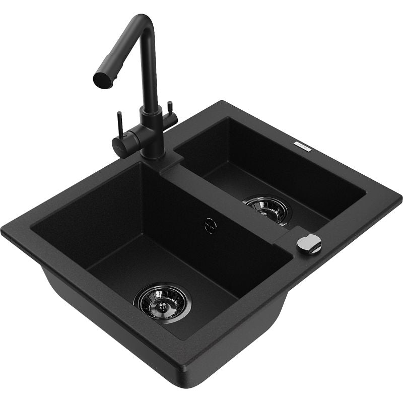 Granitvask 1,5-kammer Mexen Carlos med køkkenarmatur Duero sort 1 sæt