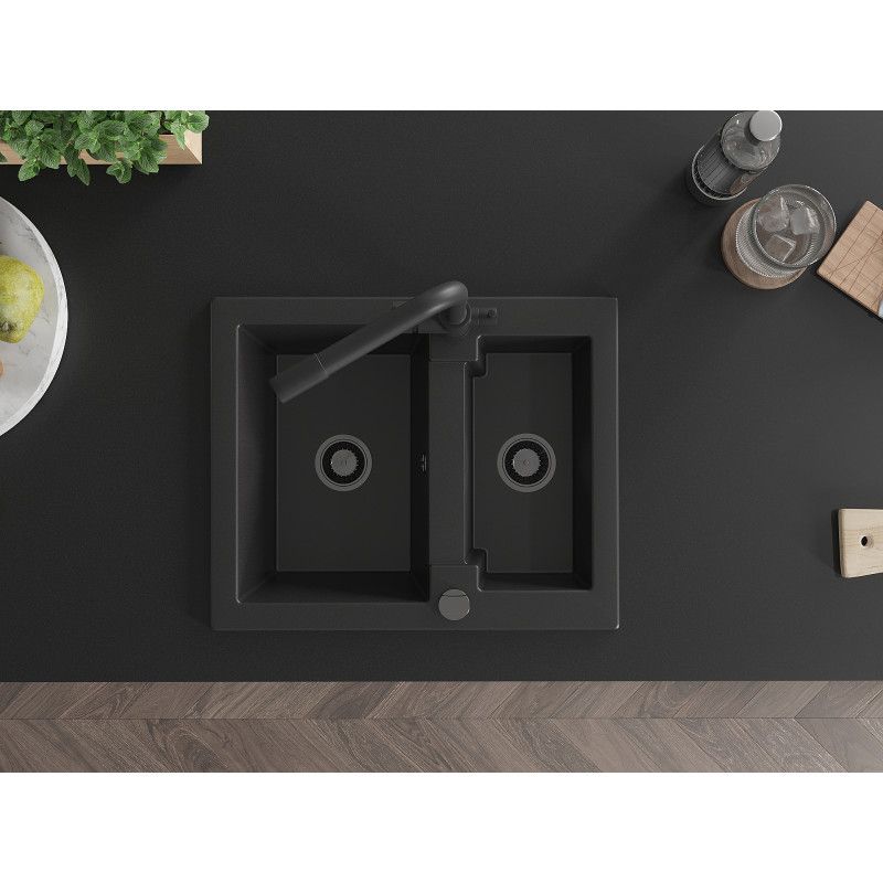 Granitvask 1,5-kammer Mexen Carlos med køkkenarmatur Duero sort 1 sæt