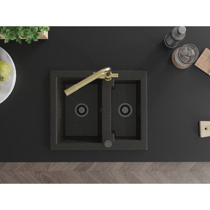 Granitvask 1,5-kammer Mexen Carlos med Duero køkkenarmatur, sort/guld metalik, 1 sæt
