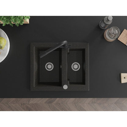 Granitsænke 1,5-kammer Mexen Carlos med køkkenarmatur Duero i sort/guldmetallic, 1 sæt