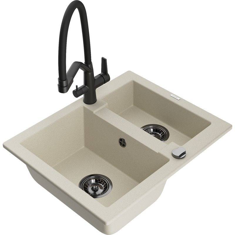 Granitsænke Mexen Carlos 1,5-kammers med Duo køkkenarmatur i beige, 1 sæt