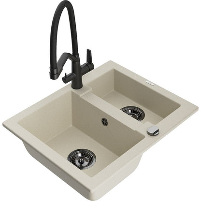 Granitsænke Mexen Carlos 1,5-kammers med Duo køkkenarmatur i beige, 1 sæt