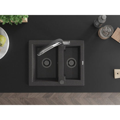 Mexen Carlos granitvask 1,5-kammer med Duo køkkenarmatur, sort spraglet, 1 sæt