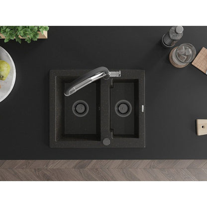 Granitsænke 1,5-kammer Mexen Carlos med Duo køkkenarmatur, sort/guld metalik, 1 sæt