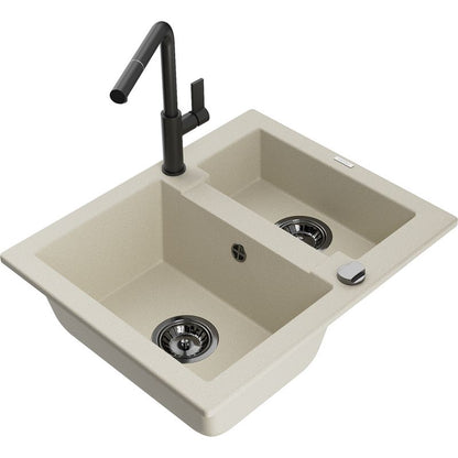 Granitsænke Mexen Carlos 1,5-kammer med Flora køkkenarmatur i beige, 1 sæt