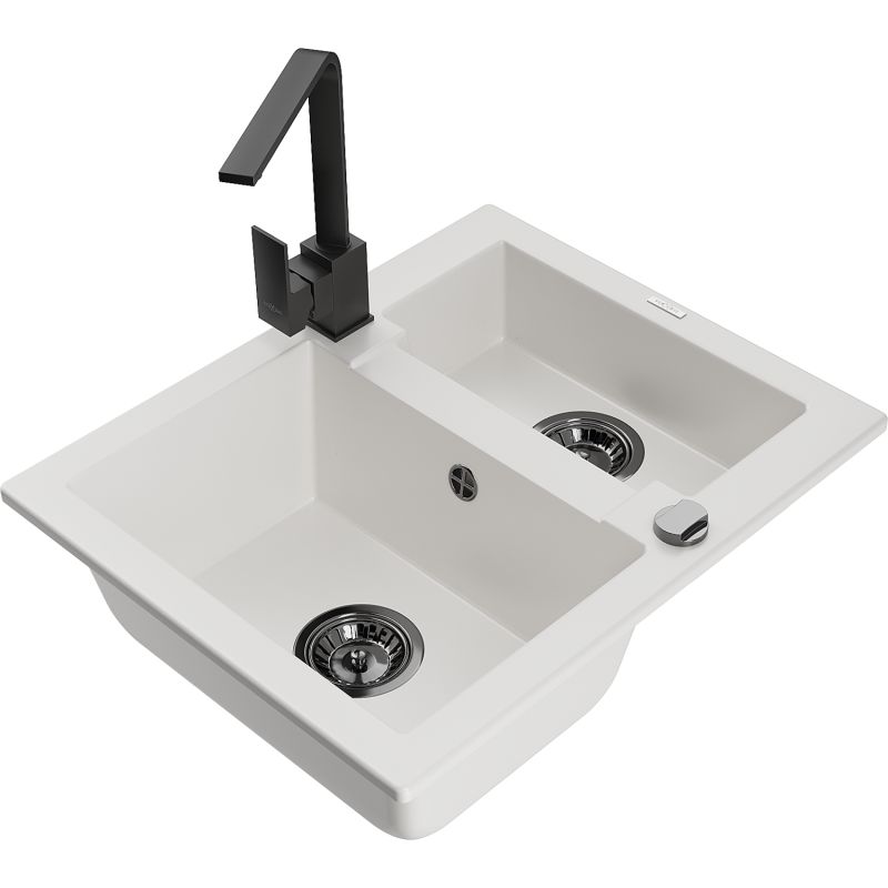 Granitsænke 1,5-kammer Mexen Carlos med køkkenarmatur Rita hvid 1 sæt