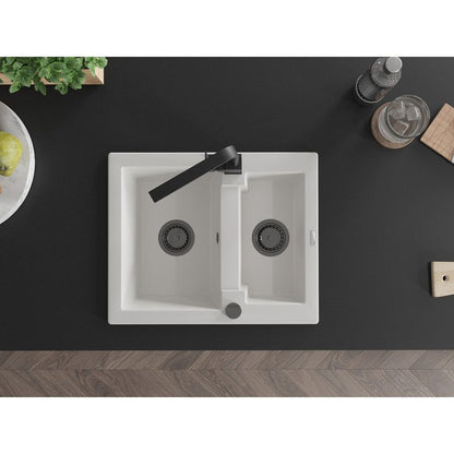 Granitsænke 1,5-kammer Mexen Carlos med køkkenarmatur Rita hvid 1 sæt