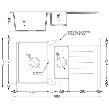 Granitsænke Mexen Matias 1,5-kammers med afløbsplade og Elia køkkenarmatur i beige, 1 sæt