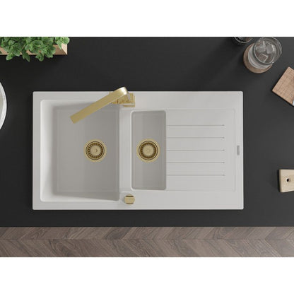 Mexen Matias granitvask 1,5-kammer med afløbsplade og Rita køkkenarmatur i hvid – komplet sæt