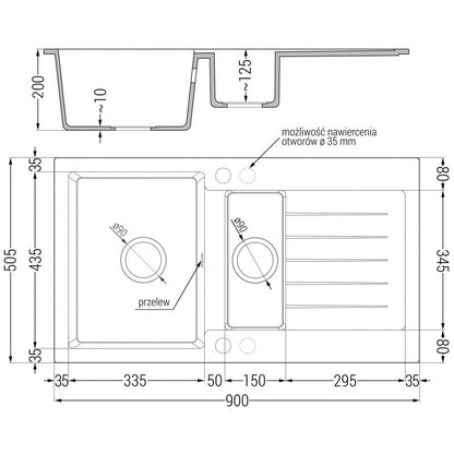 Mexen Matias granitvask 1,5-kammer med afløbsplade og Telma køkkenarmatur i grå, 1 sæt