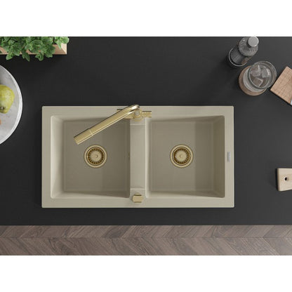 Granitsænke med 2 kar Mexen Mario med køkkenarmatur Duero i beige, 1 sæt